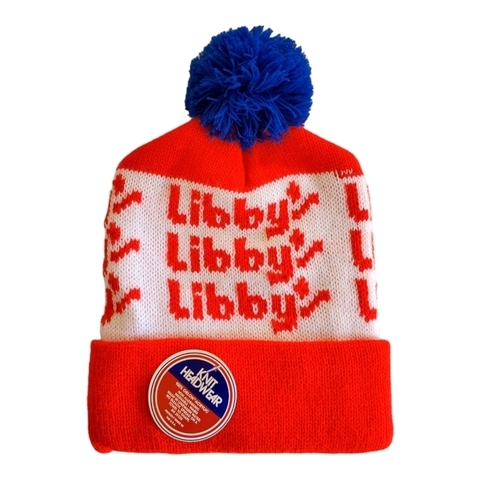 Libby Vintage Pom Pom Knit Beanie Red White Blue Size OSFM NWT